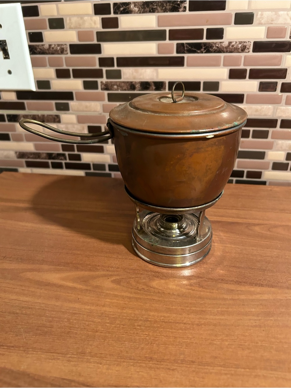 Vintage Copper Fondue Pot with Stand and Burner - Brown Copper Finish